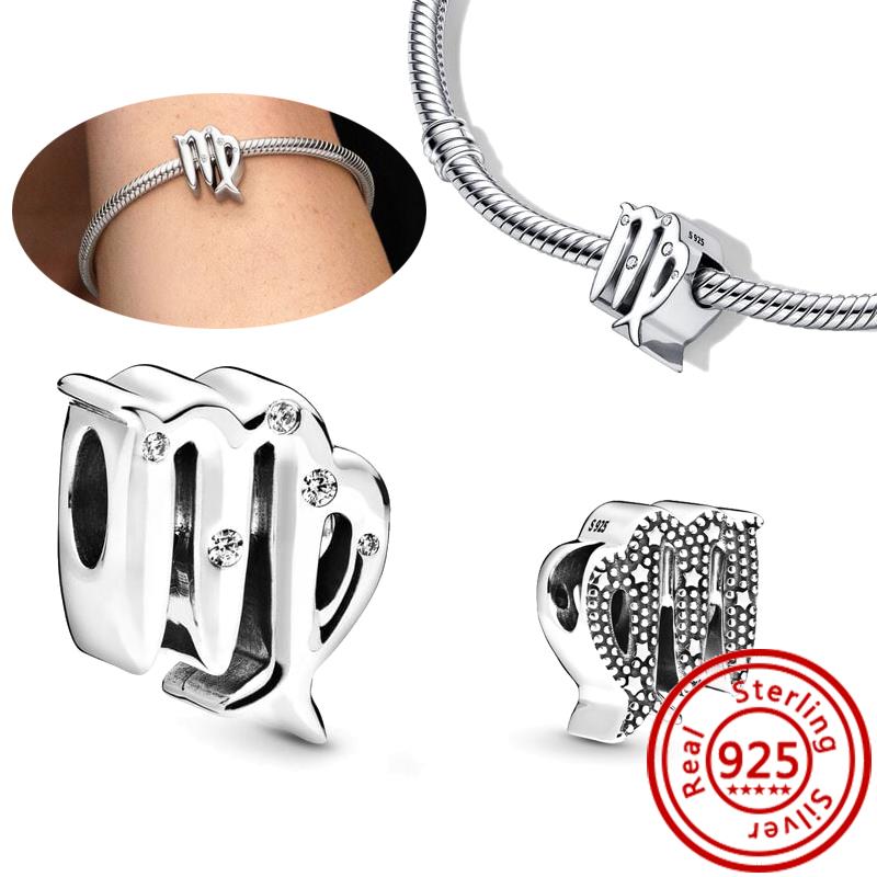 

100% 925 Sterling copper Sparkling Twelve Star Sign Zodiac Constellation Charm Beads Fit Original Pandora Bracelet Women Zircon