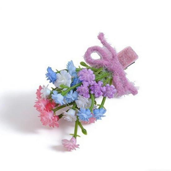 Girl Hairpin Flocking Simulated Gypsophila Bouquet Bow Shape Hair Clip Side Bangs Hair Pin Versatile Hair Accessory