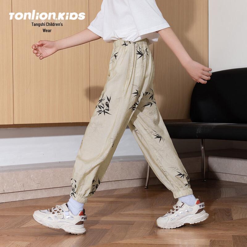Tangshi Girls 2026 Summer Lightweight Anti-Mosquito Tapered Pants 150 абрикосовый