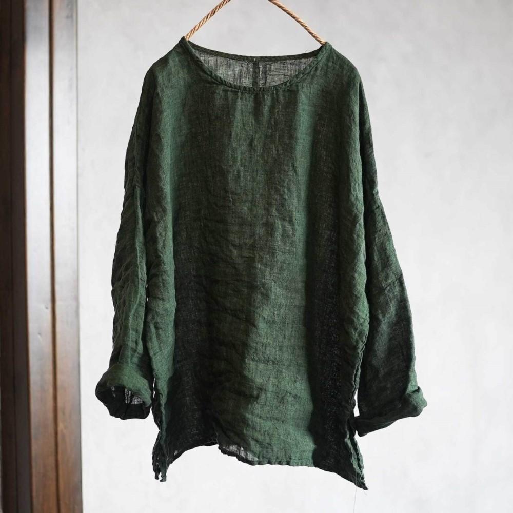 Johnature Women T-Shirts Vintage Spring Chinese Style Solid Color Long Sleeve O-Neck Loose Female T-Shirts