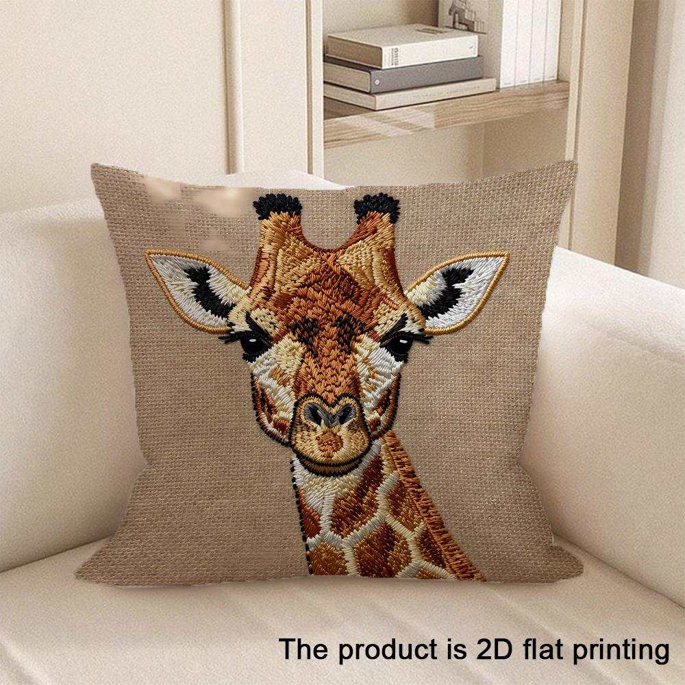 Horse Dog Owl Giraffe Embroidered Style Printed Pillow Cover Plush Polyester Cushion Case 2D Flat Printing Pillowcase Home Decor