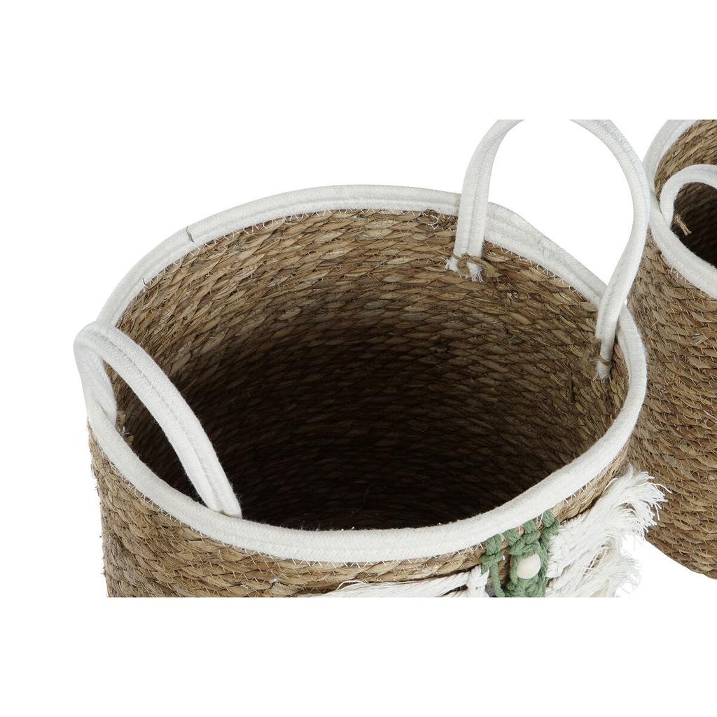 Basket Set Home ESPRIT White Green Natural Natural Fiber Tropical 39 X 39 X 47 Cm (3 Pieces)
