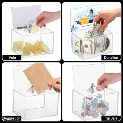 Acrylic Donation Box with Slot Cardboard Raffle Box with Lock and Sign Holder Clear Ballot Box for Fundraising Donation Voting