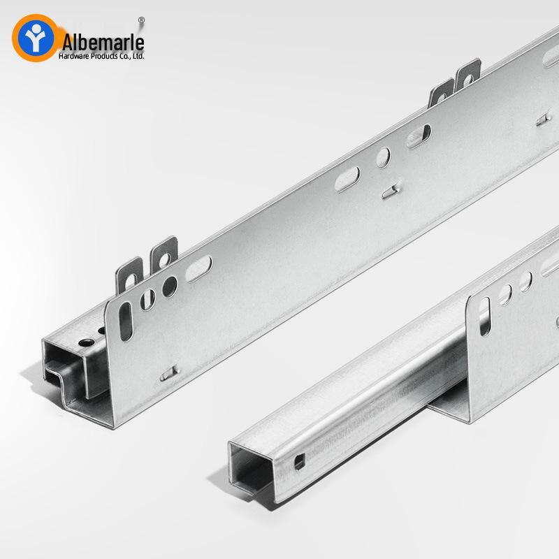Two-Section Damping Side Mount Drawer Slide for Cabinets - Hole-Free, Hidden Bottom Guide Rail