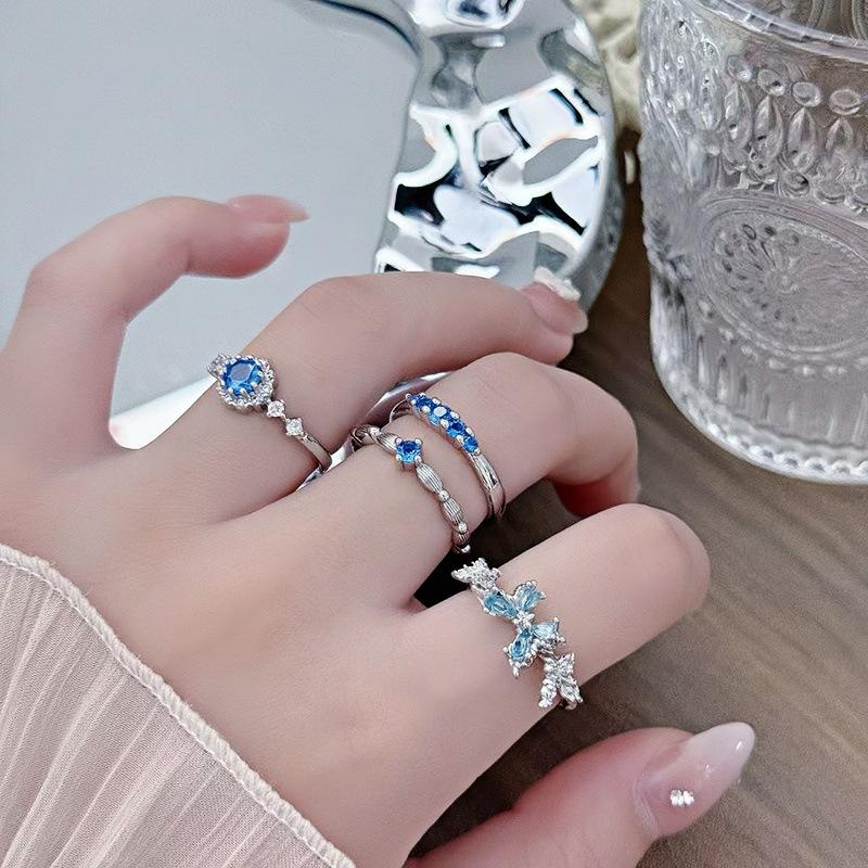 Super Fairy Light Luxury High-End Purple Zircon Row Diamond Flower Opening Ring Niche Full Of Diamonds Sweet And Cool Personality Ring Woman