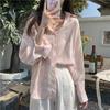Spring 2025 Women's Pink Tie-Dye Lapel Shirt Top