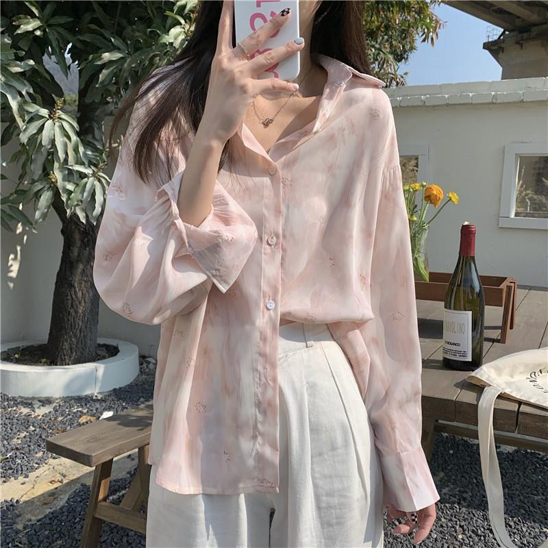 Spring 2025 Women's Pink Tie-Dye Lapel Shirt Top