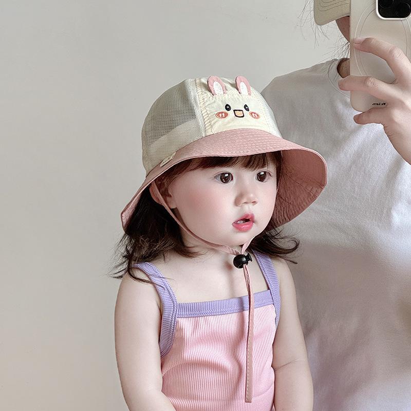 Cartoon Rabbit Baby Bucket Hat Summer Mesh Breathable Infant Girls Boys Fisherman Hats For Kids Outdoor Sunscreen Cap