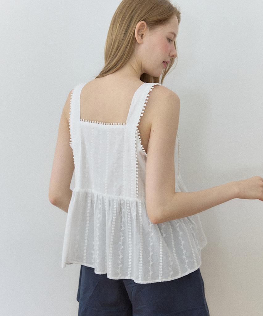 OURHOPE Freckle Button Sleeveless Blouse - White