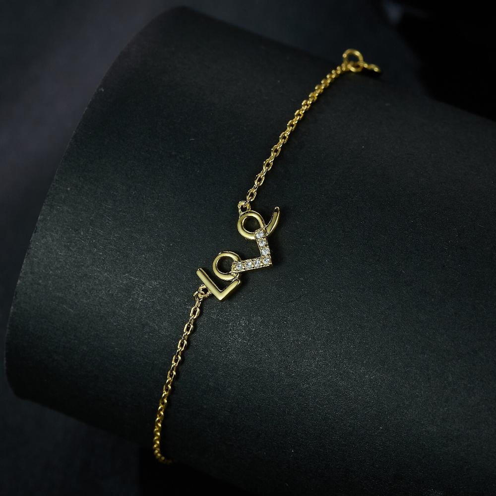 14K Gold Plated Chrome Love Bracelets 20cm Copper White Zircon Love Bracelet for Couple