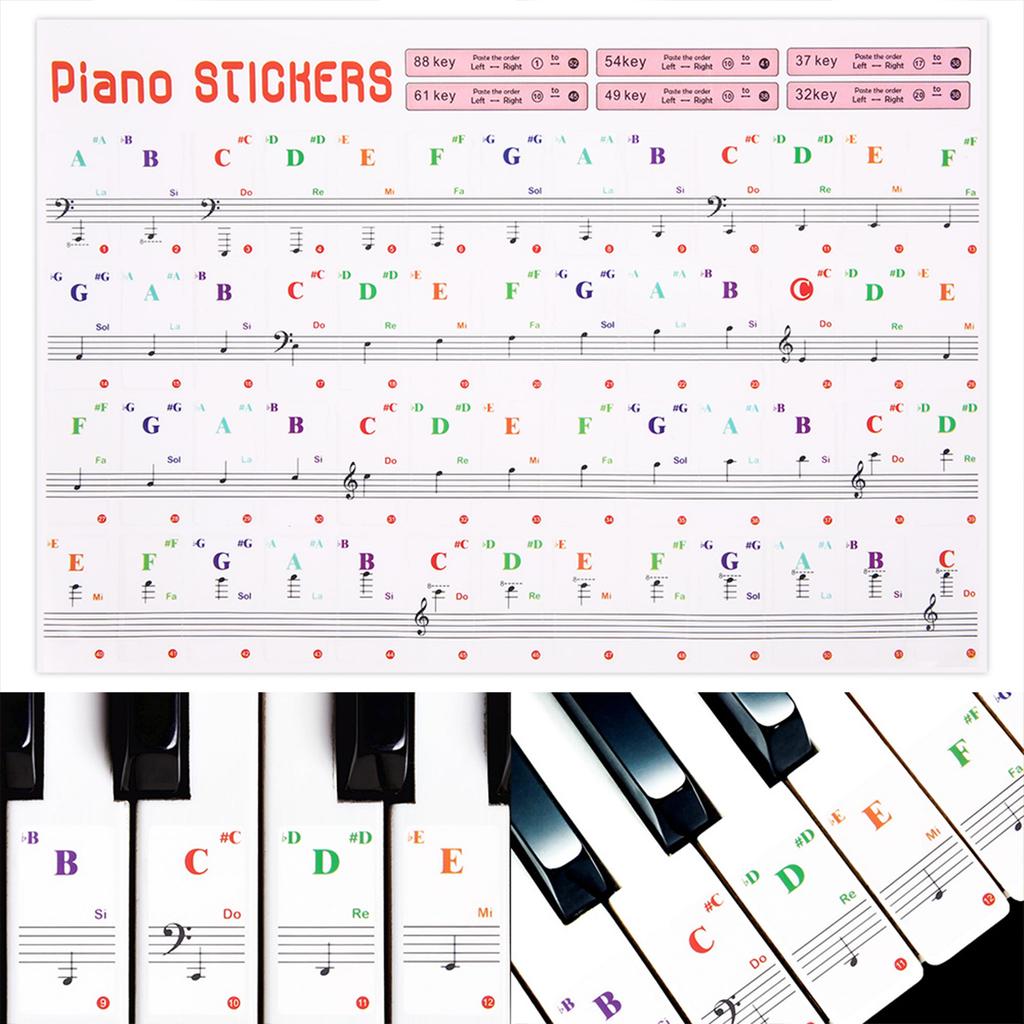 Piano Keyboard Stickers for 88/61/54/49/37/32 Key Piano Transparent Music Decal Notes Electronic Piano Spectrum Sticker Symbol