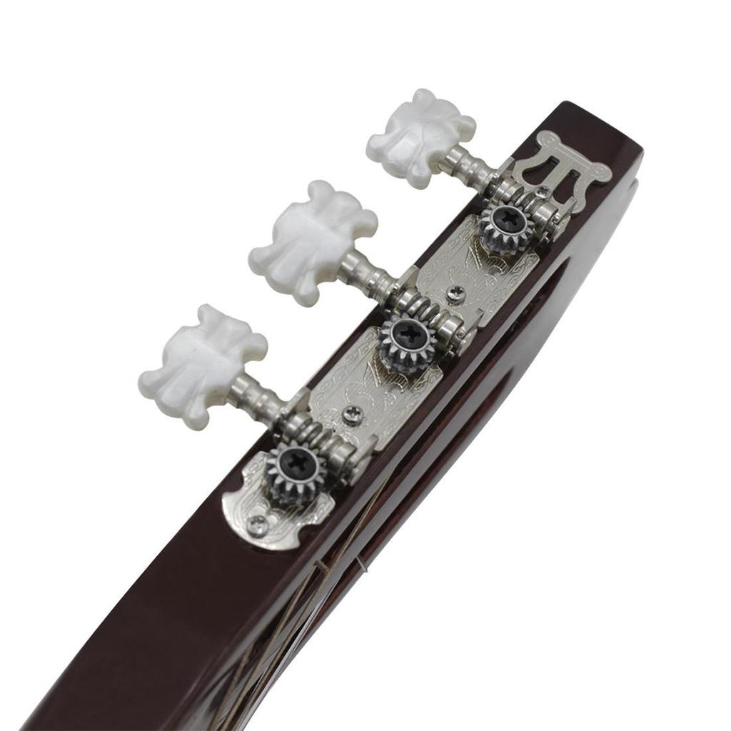 Three-in-Line Classical Guitar Tuners with Flower Pattern Knobs and Wooden String Posts
