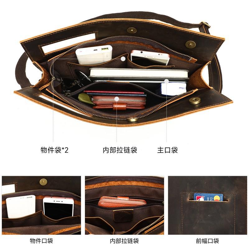 Crazy Horse Skin Men's Crossbody Bag Retro Simple Handheld Letter Package Business Travel Shoulder Men