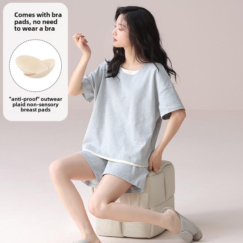 

Летний пижамный комплект с цветными блоками для женщин, однотонная футболка с коротким рукавом + шорты, комплект из 2 предметов, женская повседневная пижама, домашняя одежда XXL