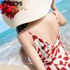 WTEMPO Women's Summer V-neck Dress Seaside Resort Print Beach Dress Bohemian Waist Dress Temperament Loose Backless Floral Dress