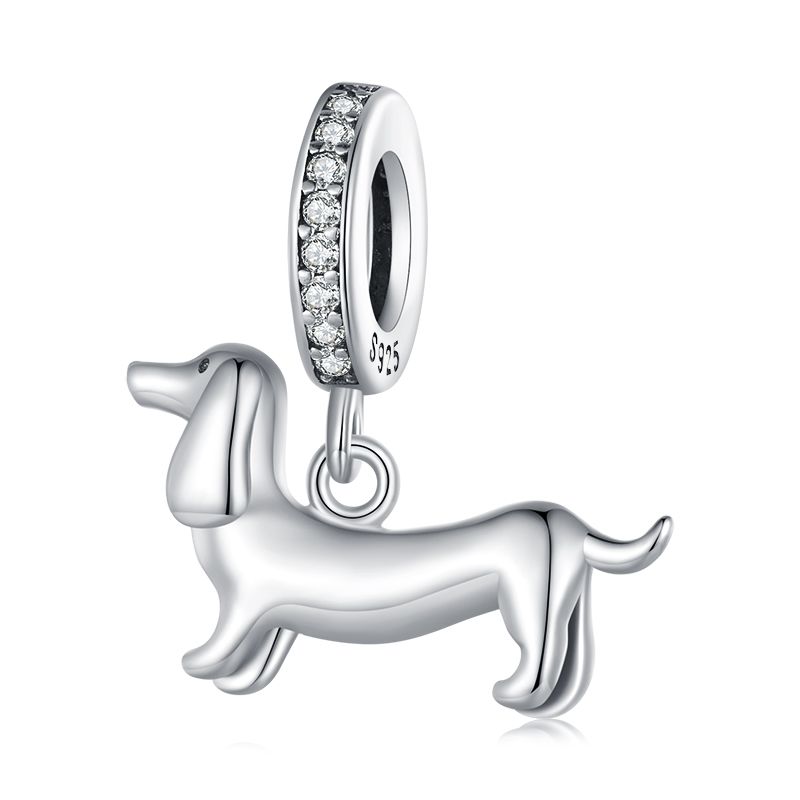 WOSTU 925 Sterling Silver Dachshund Pendant Necklace 18K Gold Pet Paw Chain Link Dog Charm Bracelets Earrings Ring For Pet Lover