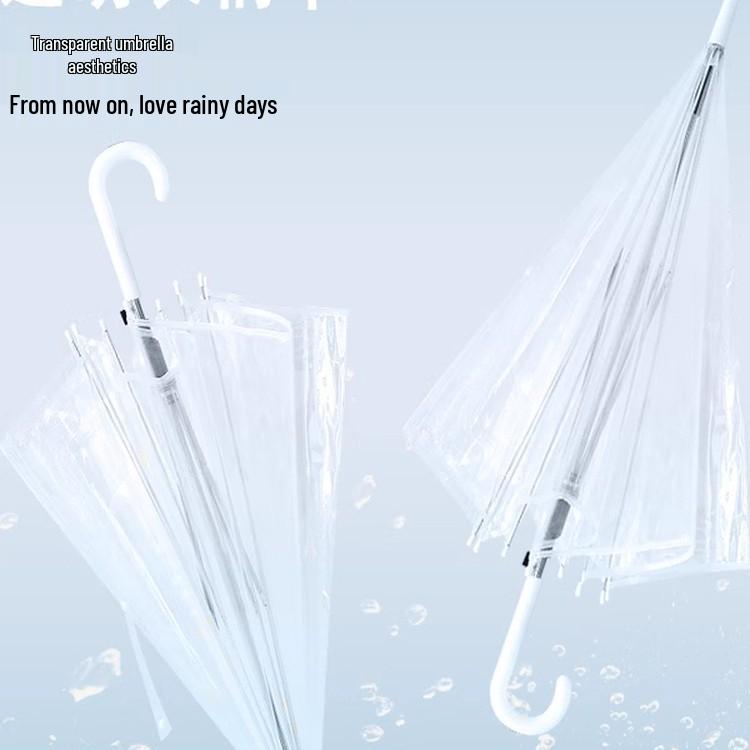 Women's Stylish Transparent Umbrella with Long Handle - Lightweight, Fresh Design, Perfect for Students and Outdoor Use.