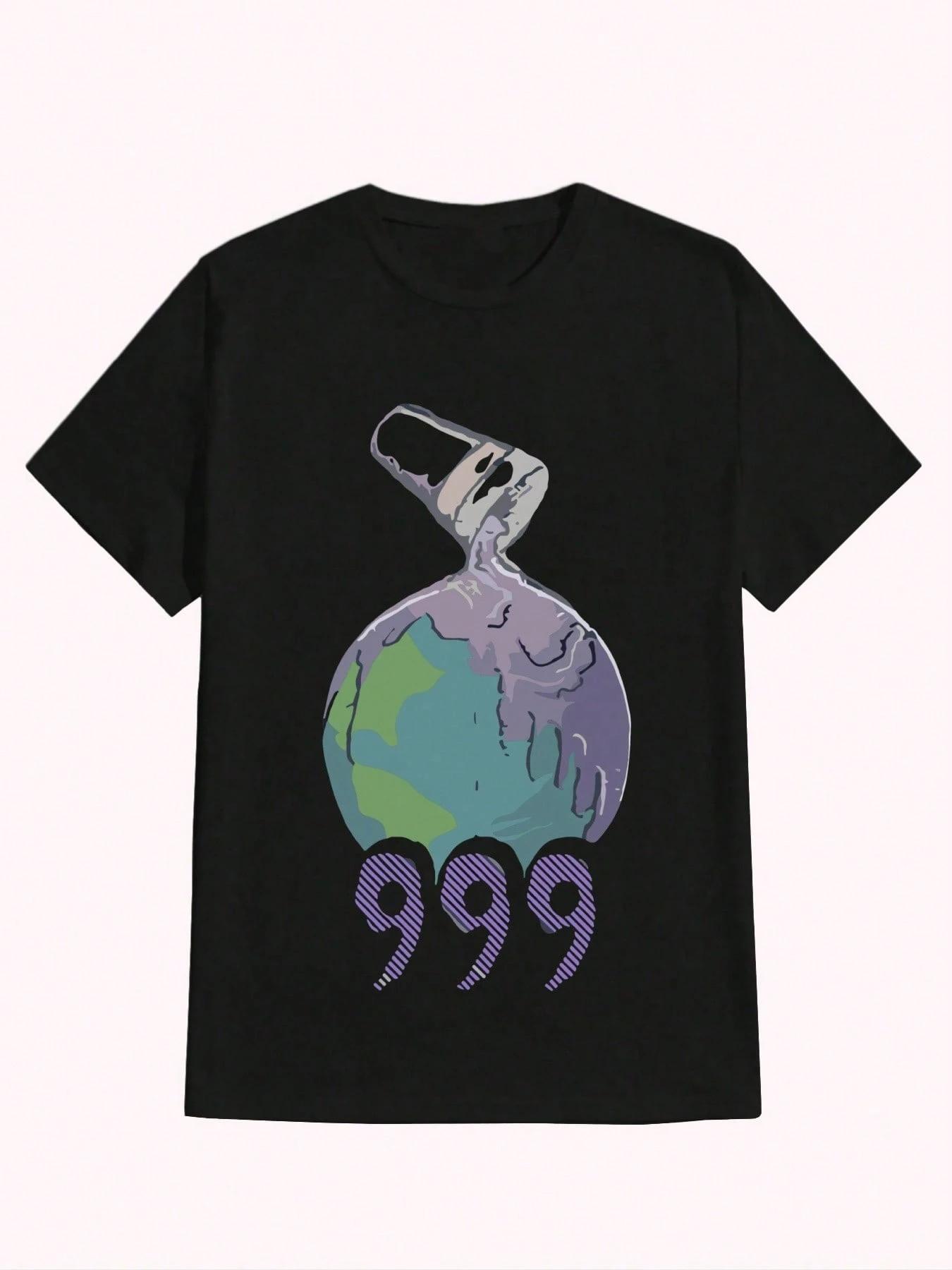 

Cartoon Earth Print Crew Neck TShirt Comfortable Versatile Letter Pattern Sporty Casual Style Essential Wardrobe Item 4XL