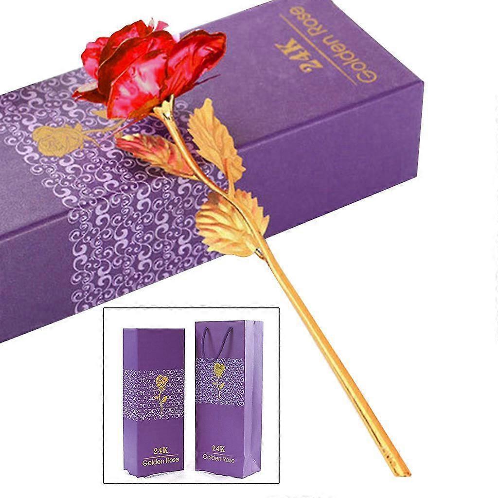 24K Gold Forever Rose Artificial Dipped Flower Valentine's Day Gift for Her Red