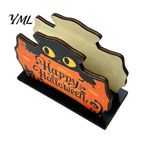 Holiday Party Dining Accessories Halloween Ghost/Cat Wooden Napkin Holder, Cute Paper Towel Decorative Autumn Theme Festive Decor Stand, Freestanding