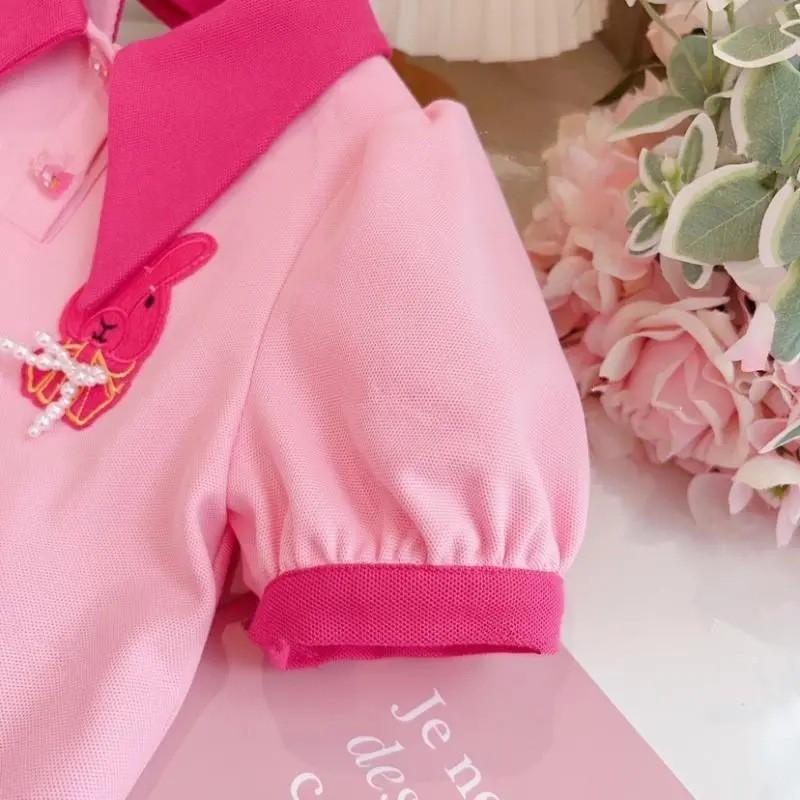 Girls Dress Short Sleeve Princess Style Solid Color Bow A-line Skirt Kids 8-16 Years