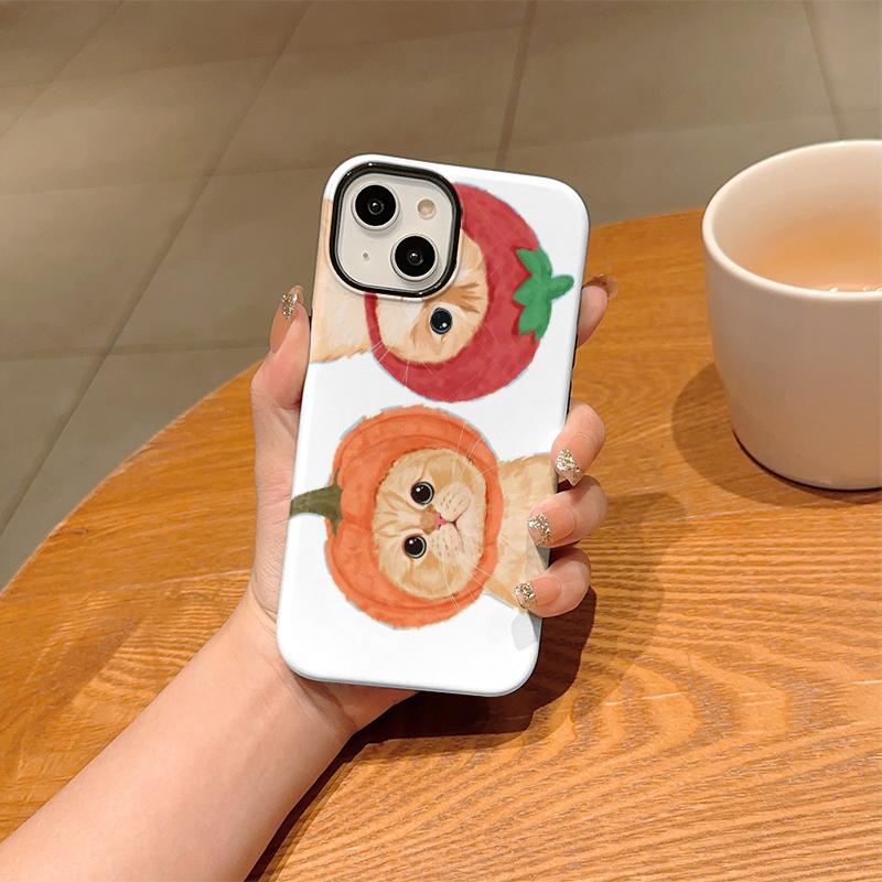 Elegant Watercolor Fruity Orange Pumpkin Cat Graphic Art Film Aesthetic Protective Shockproof Bumper Case Cover For iPhone 14 15 16 Pro Max Plus
