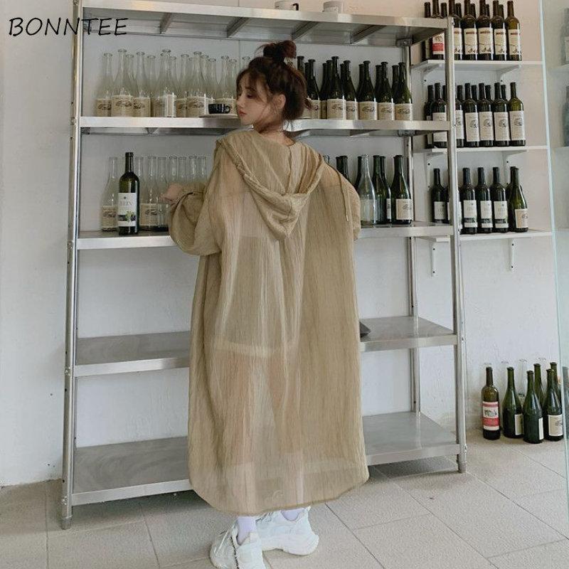 Long Jackets Women Summer Sun-proof Outerwear Loose All-match Hooded Simple Leisure Daily Comfortable Ulzzang Design Chic