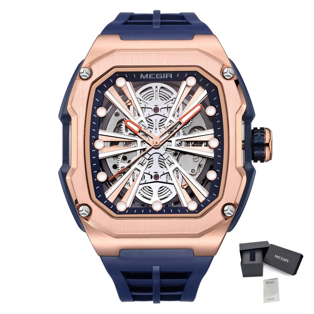 MEGIR Automatic Mechanical Watch for Men Skeleton Dial Waterproof Luminous Men's Sport Casual Wristwatch Clock Reloj Hombre 8607