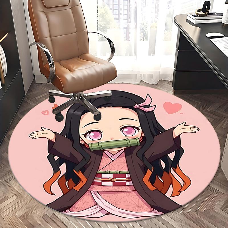 Demon Slayer,Nezuko Chair Mat Round Rug Office Carpet, Machine Washable, Non Slip, Suitable for Living Rooms, Bedrooms
