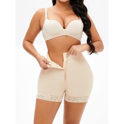 Hohe Taille Reißverschluss Bauchkontrolle Formende Shorts Mit Spitzenbesatz