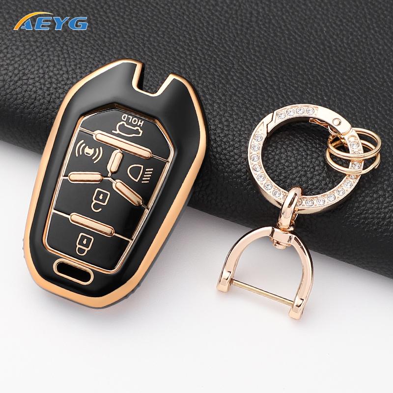 Soft Tpu Car Remote Key Case Cover Shell Fob For Ssangyong Rexton Y400 Y450 G4 5 Buttons Protector Keyless Keychain Accessories