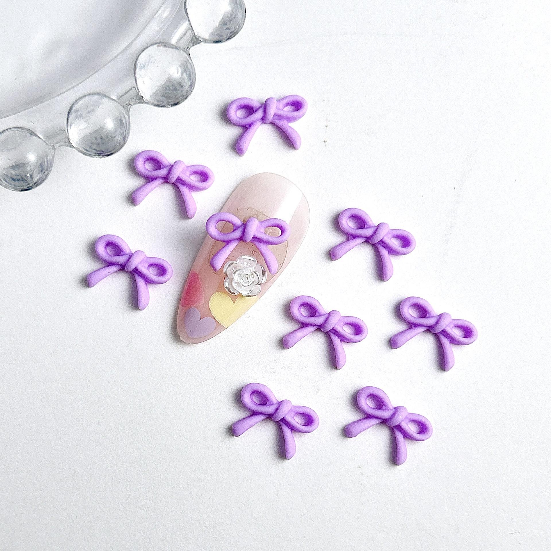 New Fresh Style Bowknot Nail Art Accessories Cute Bow Mini Matte Style Wearable Nail Decorations фиолетовый