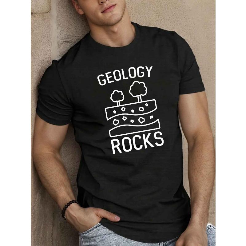 

European Size Geology Rocks Print Short Sleeve Tees for Men, Casual Crew Neck T-Shirt, Comfortable Breathable T-shirt 4XL чорний