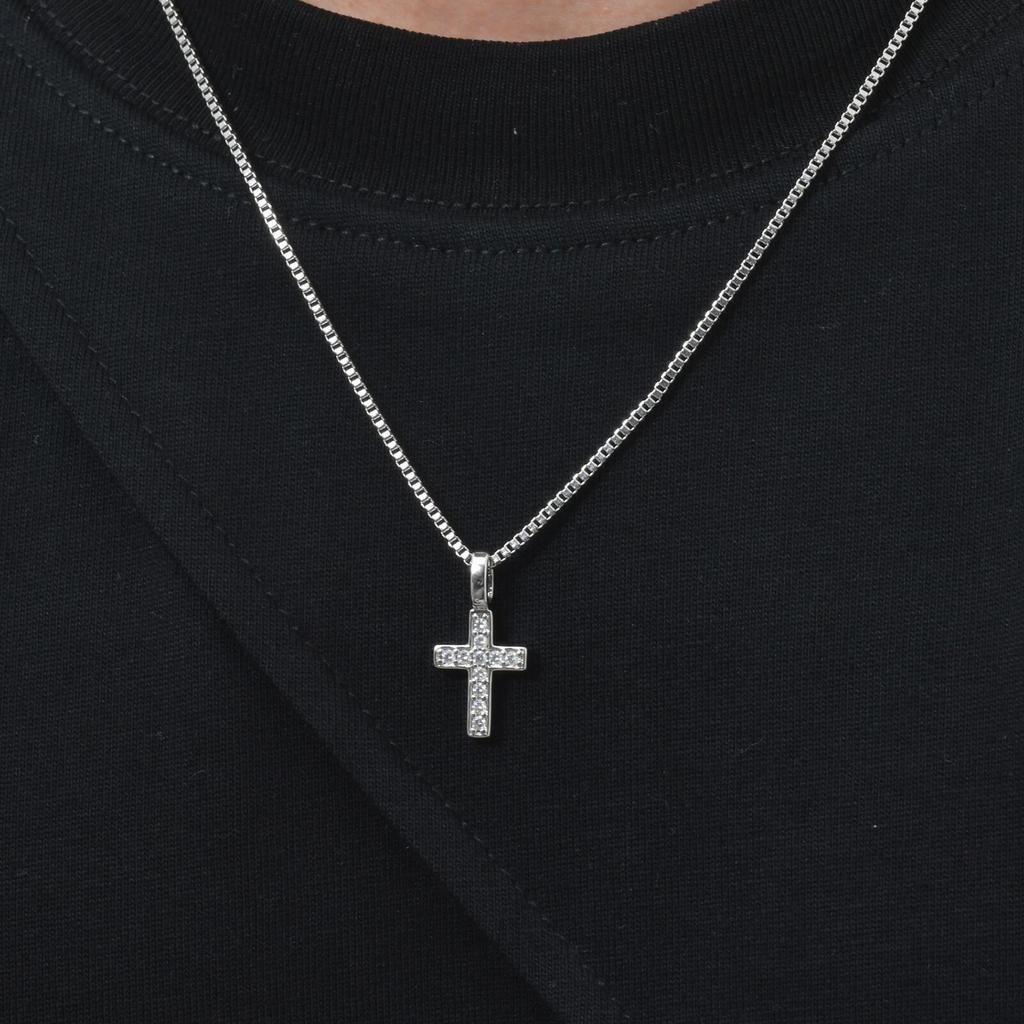 Punk Small Cross Necklace for Men Boys,Hip Hop Pendant Necklace with 50cm Stainless Steel Square Box Chain Gifts
