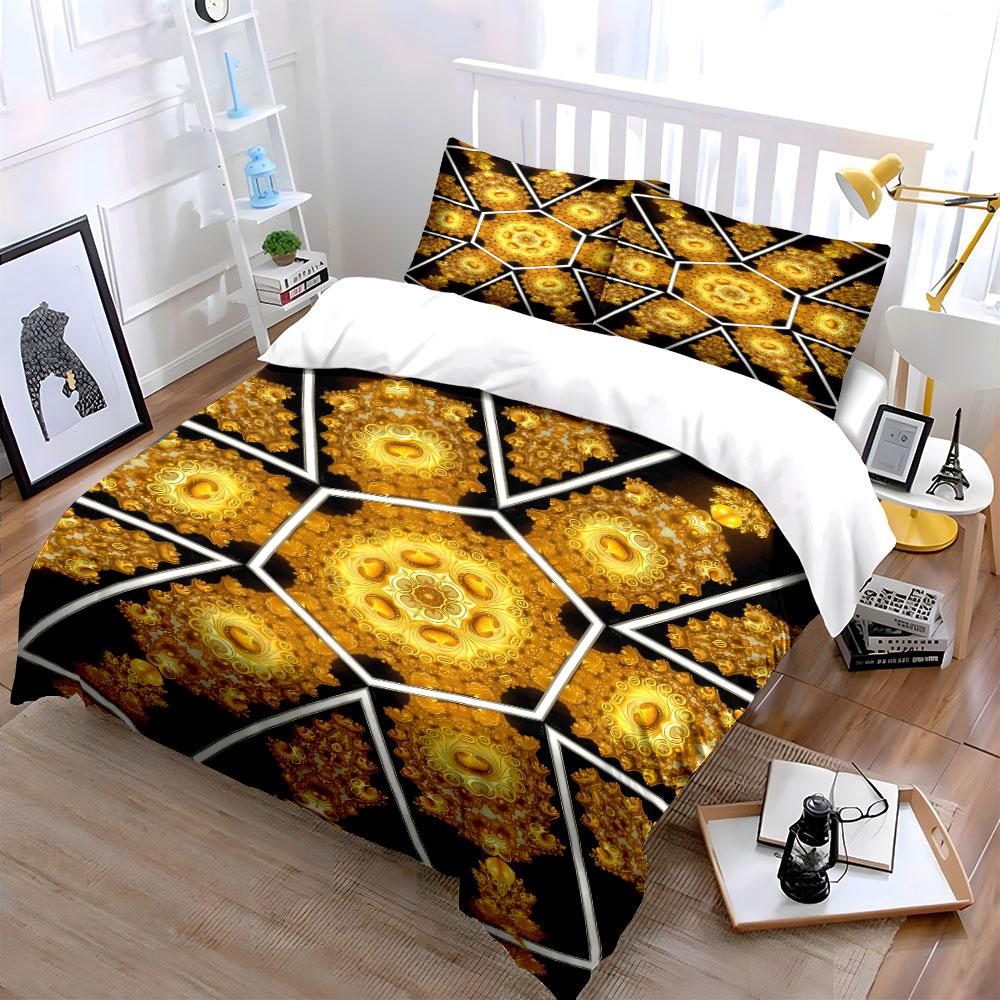 Gold mandala geometric pattern. Bedding sets Duvet cover sets Duvet covers Pillowcases(1* Duvet Cover 2* Pillowcases without duvet insert)