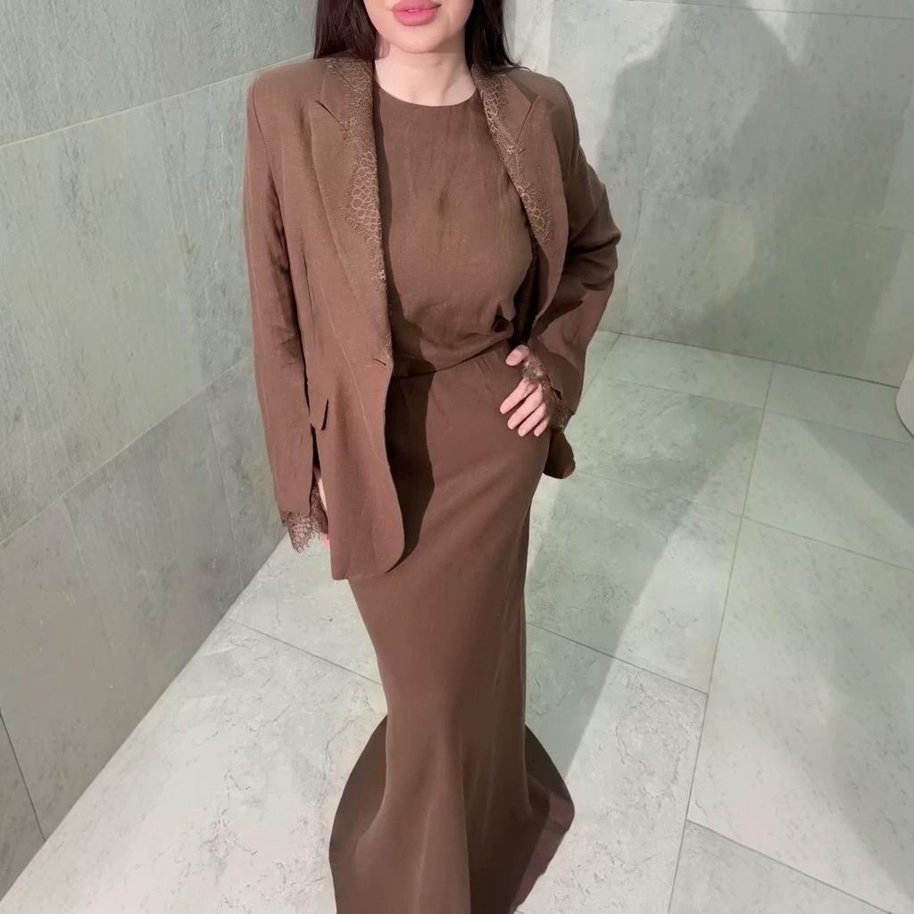 Spring and Autumn New European, American Amazon Cross-border Long-sleeved Suit Waist Top Half-length Skirt Set