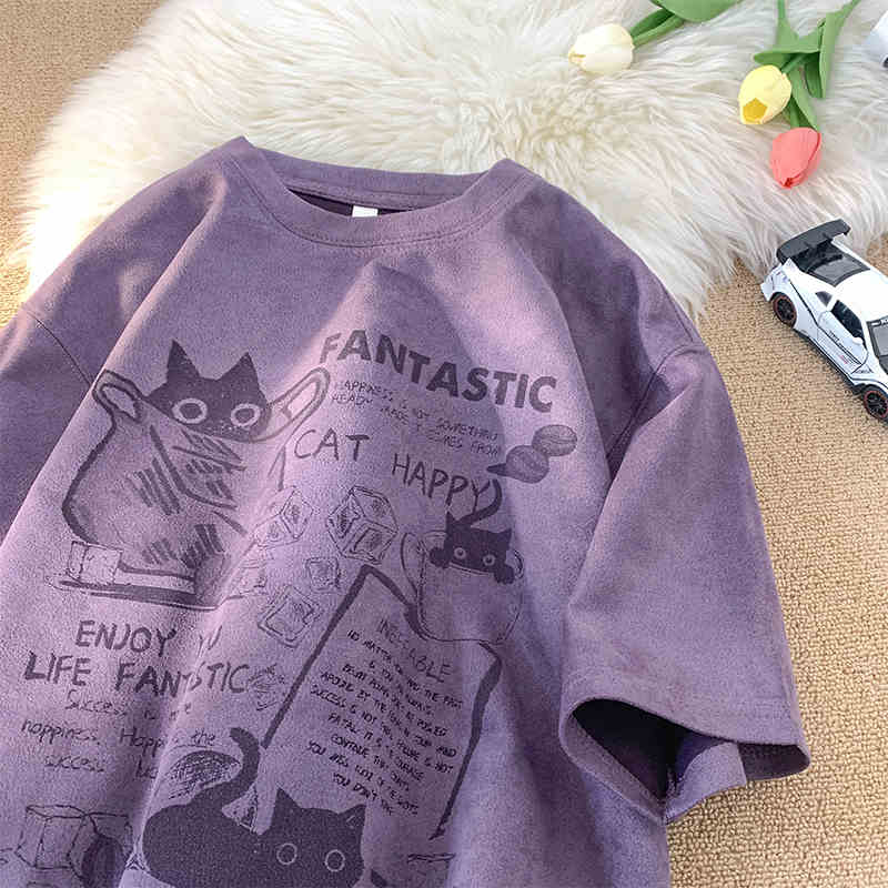 Suede Short Sleeve T T-shirt Men Fashion Brands Summer Loose Half Sleeve Fashion Ins Simple Printed Top