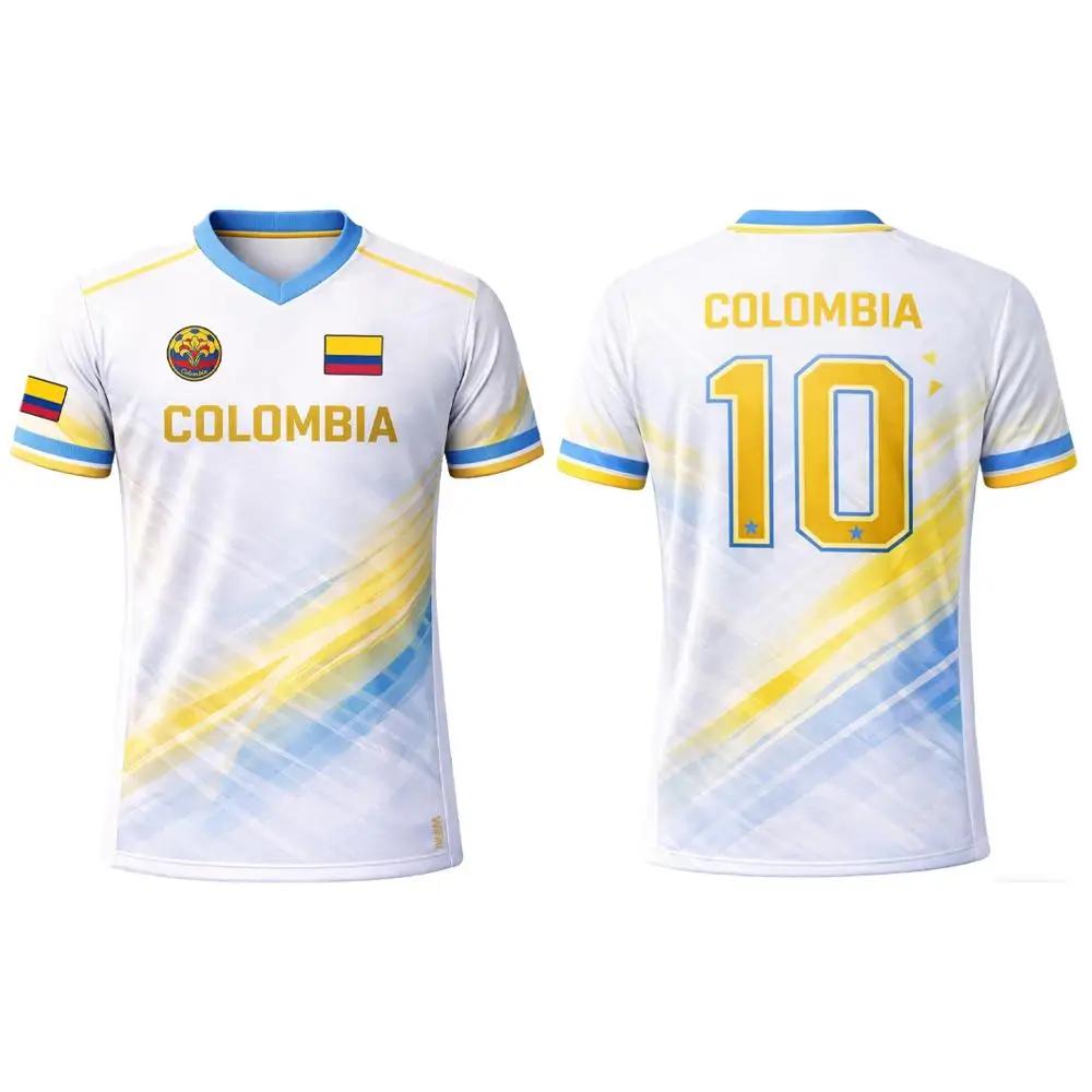 Colombia Flag 3D Printed Jersey Summer Outdoor Sports Breathable Short-sleeved Football Training Top Unisex Casual V-neck Tee