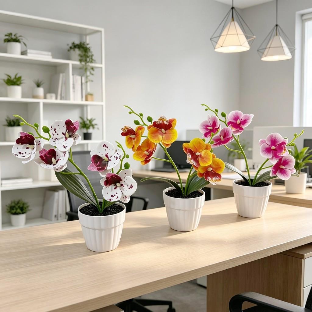 Butterfly Orchid Fake Flower Plant With Plastic Base For Home Decor And Wedding Centerpieces