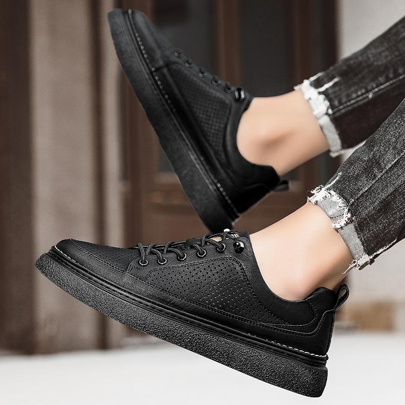 Genuine Leather Mens Slip On Shoes All-match Mens Breathable Sneakers High Quality Men Casual Footwear Hollow Out Men's Flats