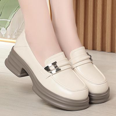 Casual Leather Shoes Spring and Autumn Women's Single Shoes Thick Heel Thick Bottom Round Toe Loafers