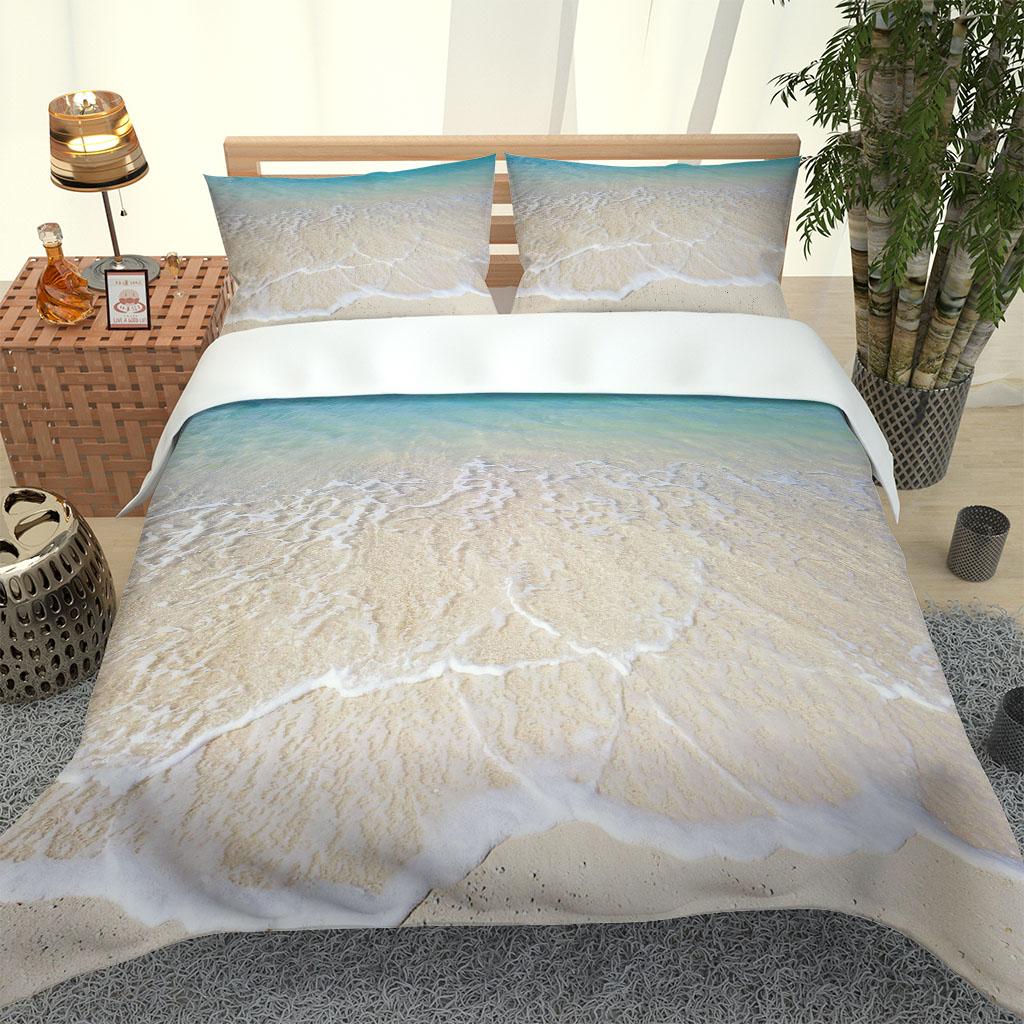 Duvet Cover 1 Person Beach Waves Landscape 3D Quilt Cover Bedding Set + 2 Pillowcase Full Double Bed Set Bedroom Decoration