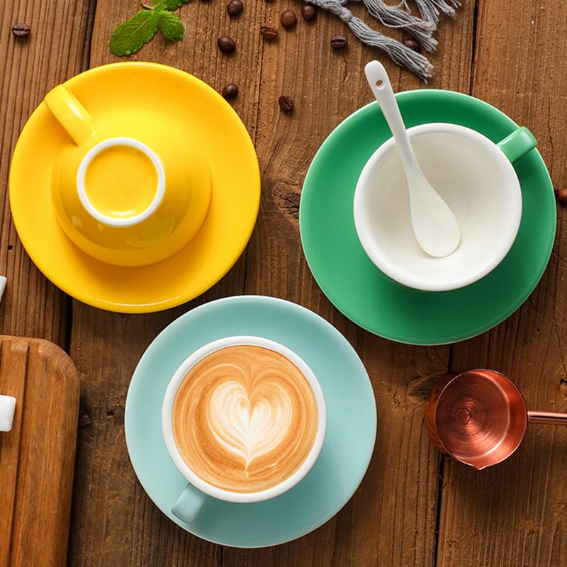 150ml Espresso Kaffeetassen-Sets Hochwertige, einfache Tasse im europäischen Stil Dicke farbige Glasur Keramik Cappuccino Blumentassen Latte