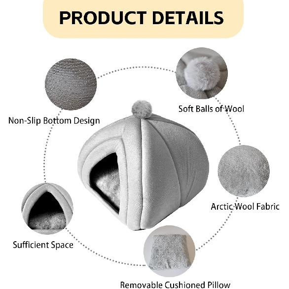 Cat Cave Bed Foldable Cat Bed Dome for Indoor Kitten with Removable Washable Cushion Kitten House Huts with Anti-Slip Bottom for Small Medium Kitty