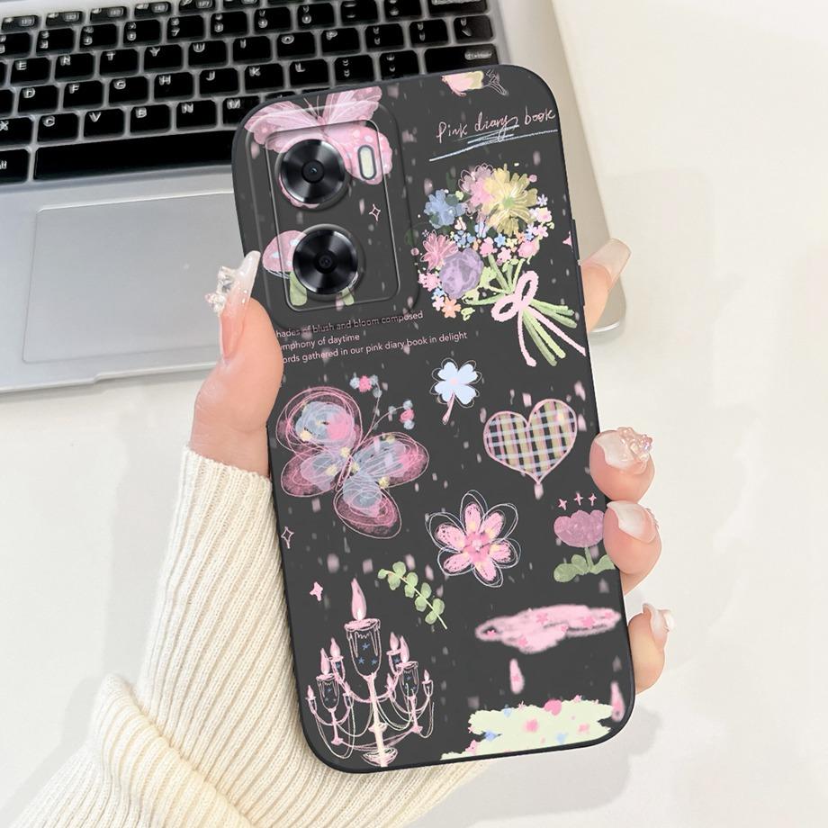 For Oppo A57 A57s A57e A77 A77s 4G Phone Case Oppo A77 5G A56s Back Cover Soft Liquid Silicone Pnada Rabbit Flower Cute Bumper