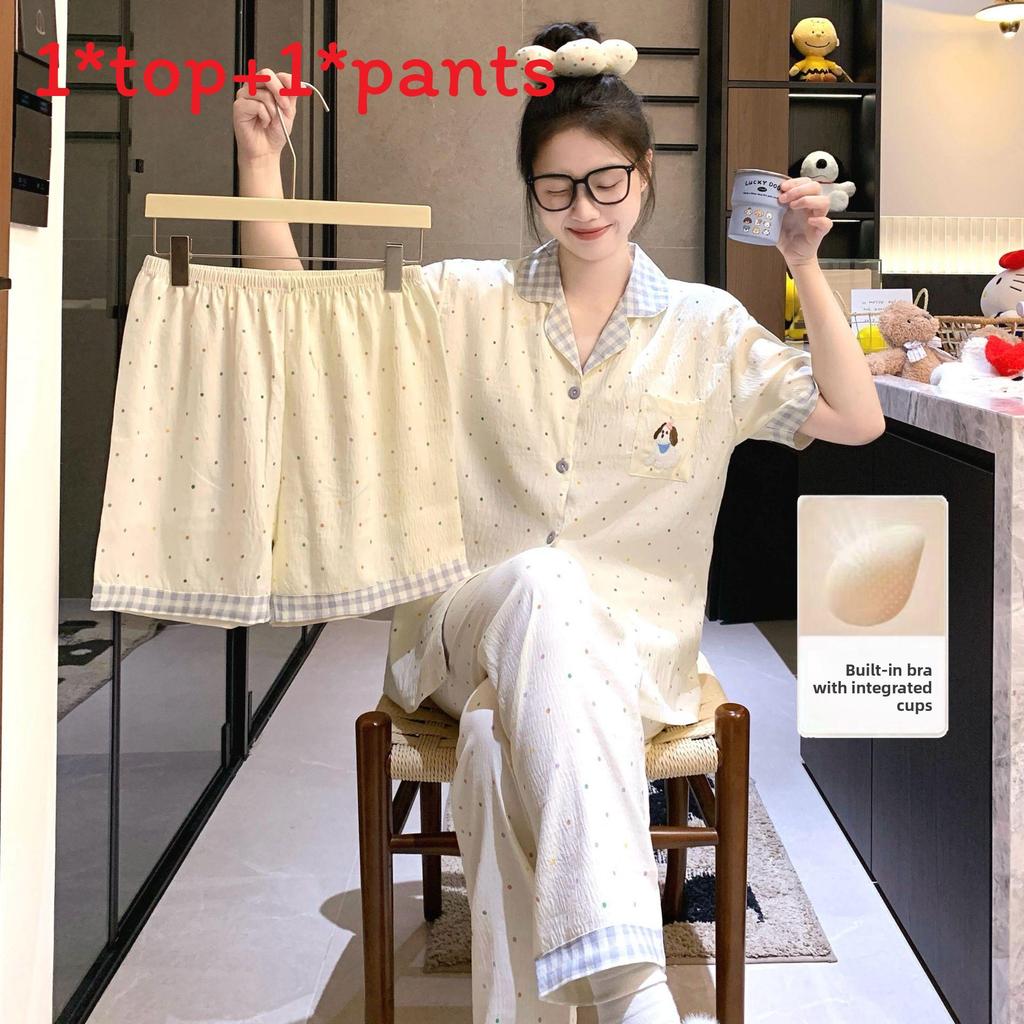 Cloud Cotton Sleepwear Set For Women With Chest Padding Summer Casual Homewear For Girls