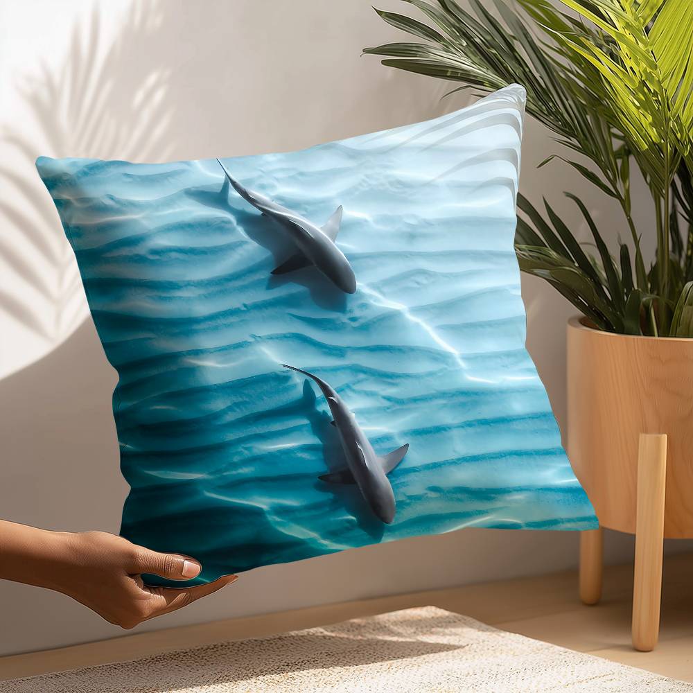 Blue Ocean Eagles Shark Angle Pillow Case Sofa Decorative Home Double-sided Printing Short Plush Cushion Pillow Cover Gift