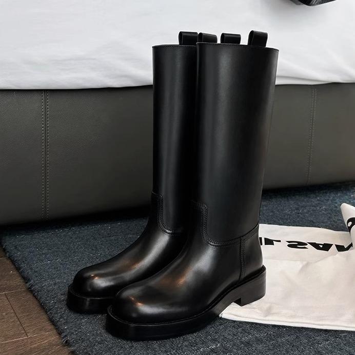 Hitta det andra håret! Druvmamma samma skor kohud fyrkantig rund tå rak skaft förhöjd tjock klack tjock sula riddarstövlar damstövlar