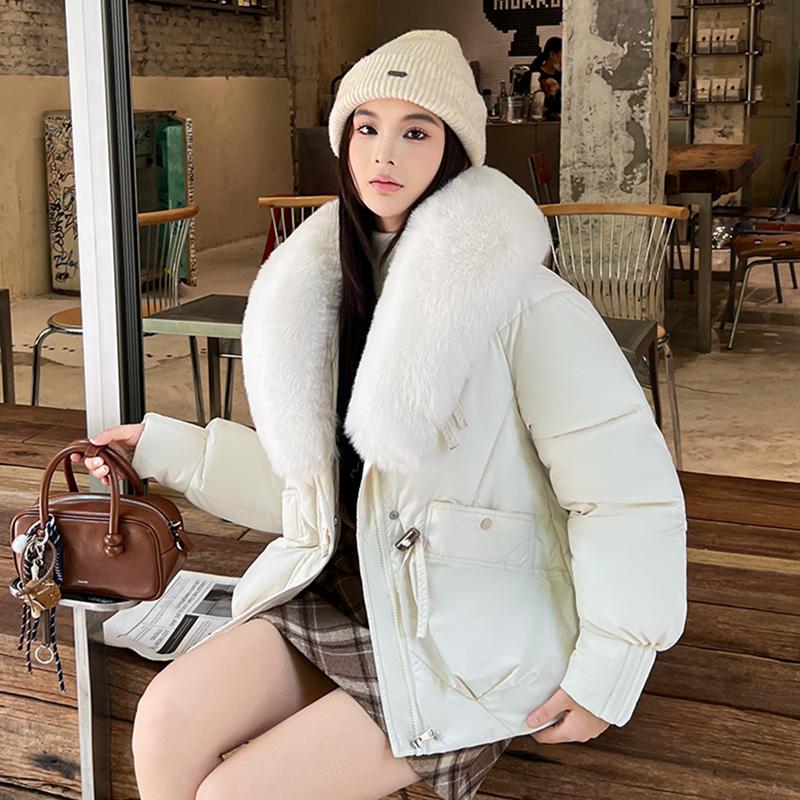 Streetwear Big-Fur-collar Down Cotton-padded Jacket Women's Winter Short Parkas Thicken Warm Coats Lady Fashion Outerwear