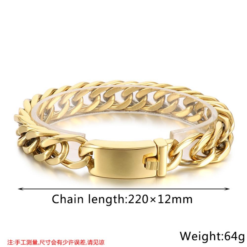 European and American Simple Electroplated Gold Four-sided Ground Titanium Steel Men's Bracelet